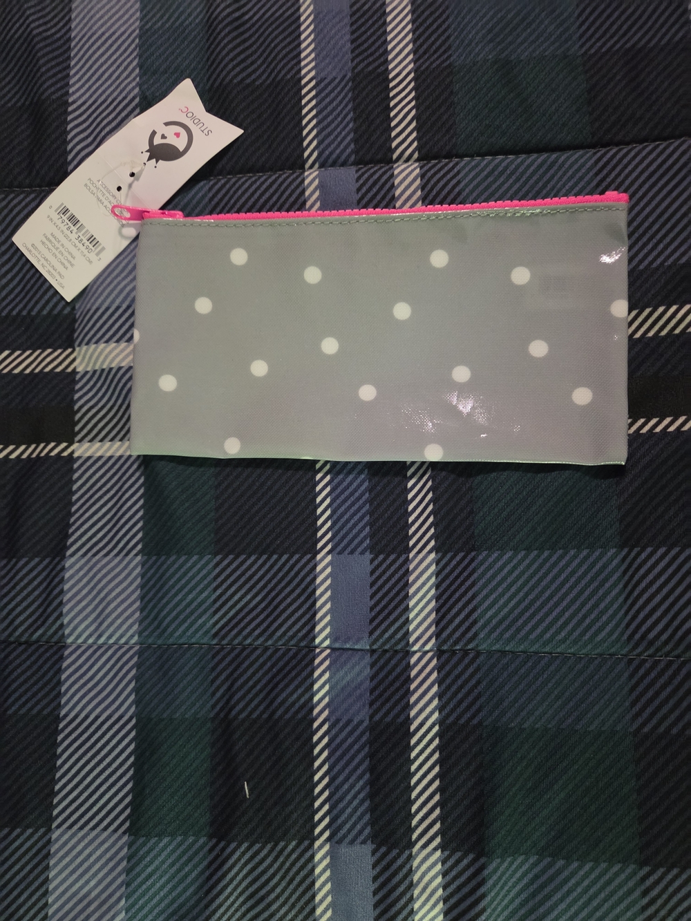Studio C Gray Polka Dot Pencil Case with Pink Zipper